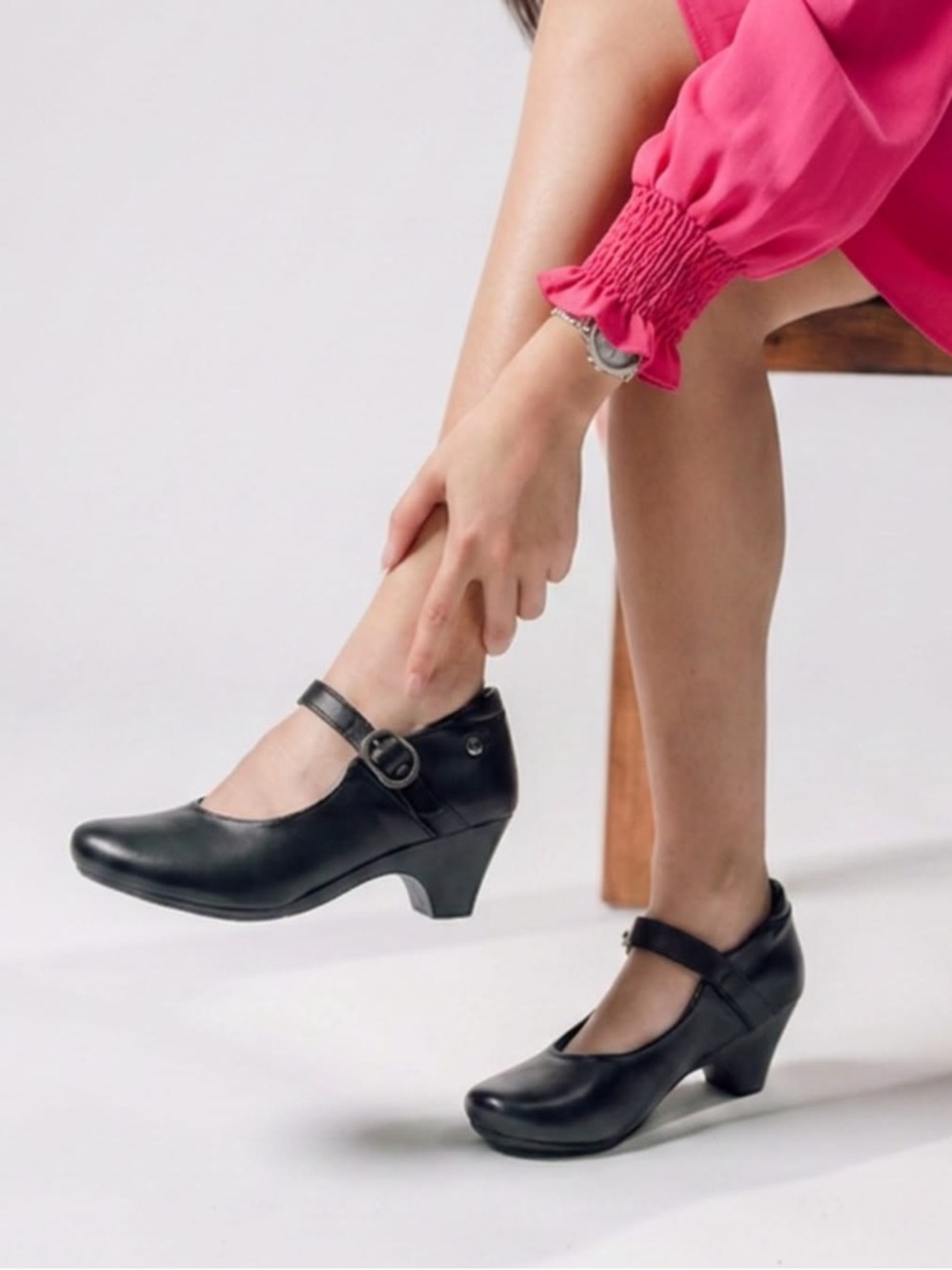 Black Mary Jane Leather Heels for Women – School and casual